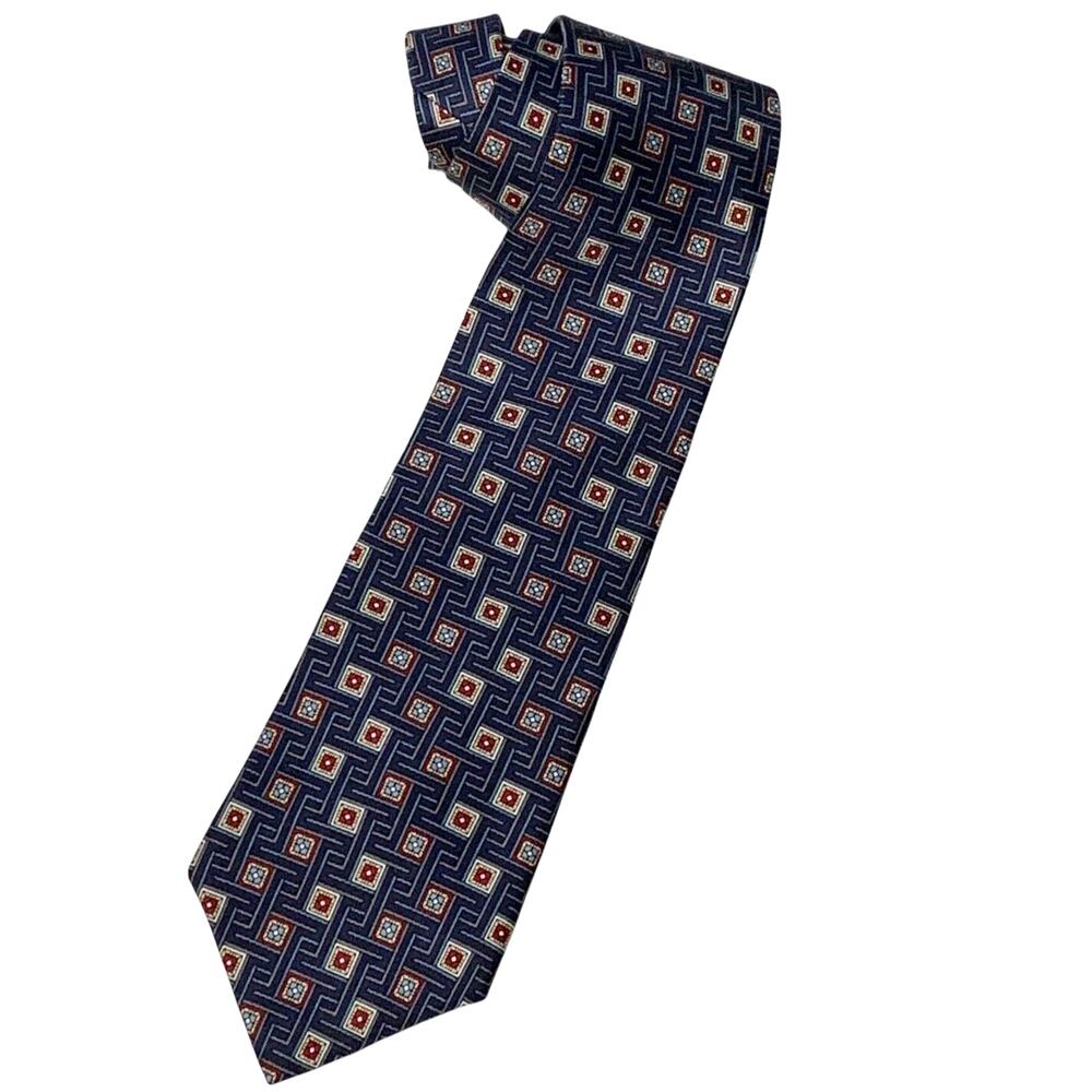 Vintage 80s Christian Dior Monsieur Necktie Tie 100% Silk Blue Abstract Luxe